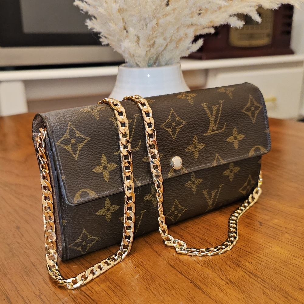 LOUIS VUITTON Luxury Brown Designer Chain Wallet